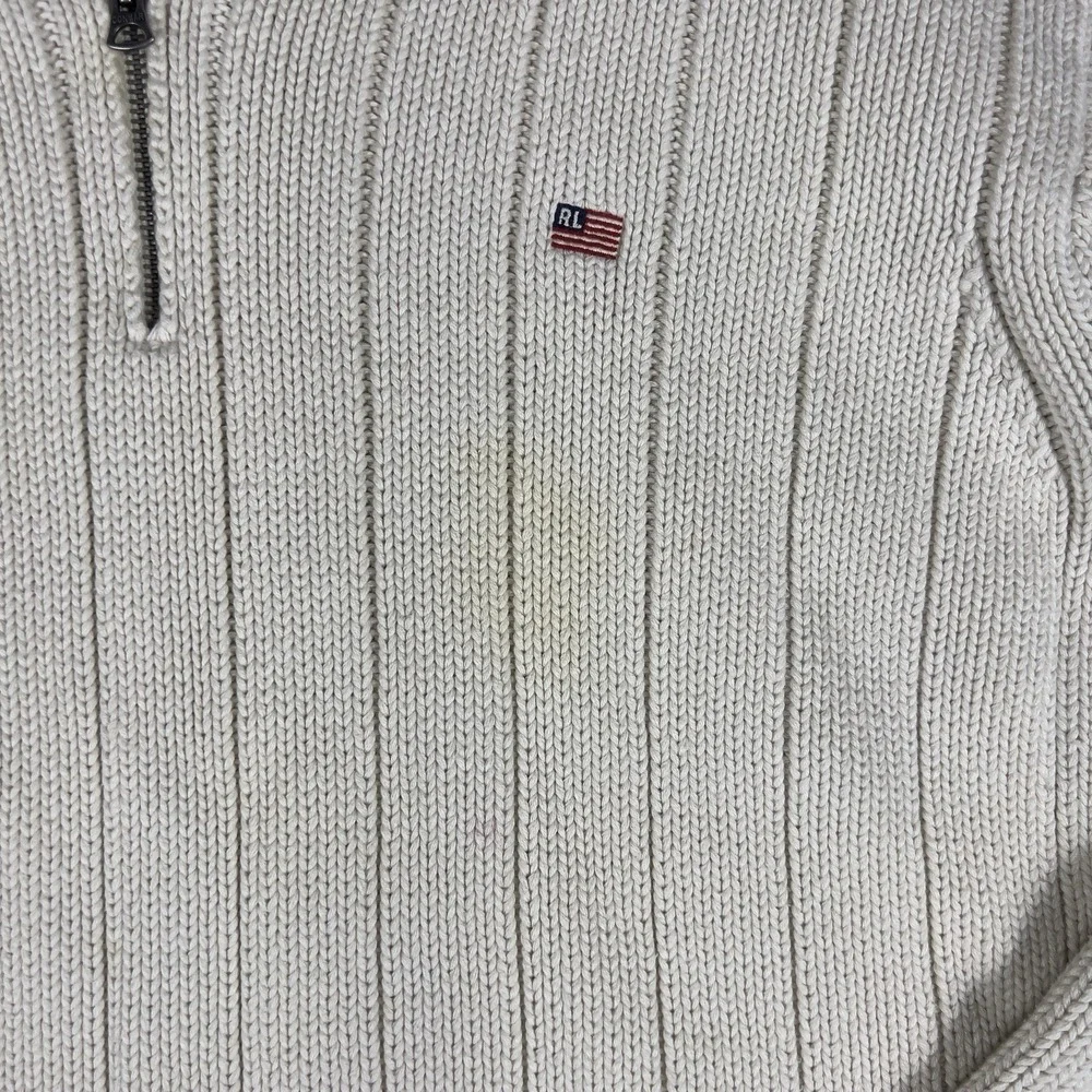 Polo Jeans Ralph Lauren Cream Ribbed Quarter Zip Sweater Cotton Knit Pullover